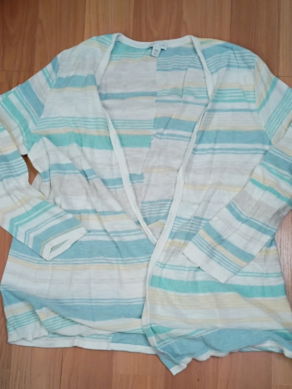 J. Jill Cream, Aqua & Pale Yellow Striped Open Cardigan